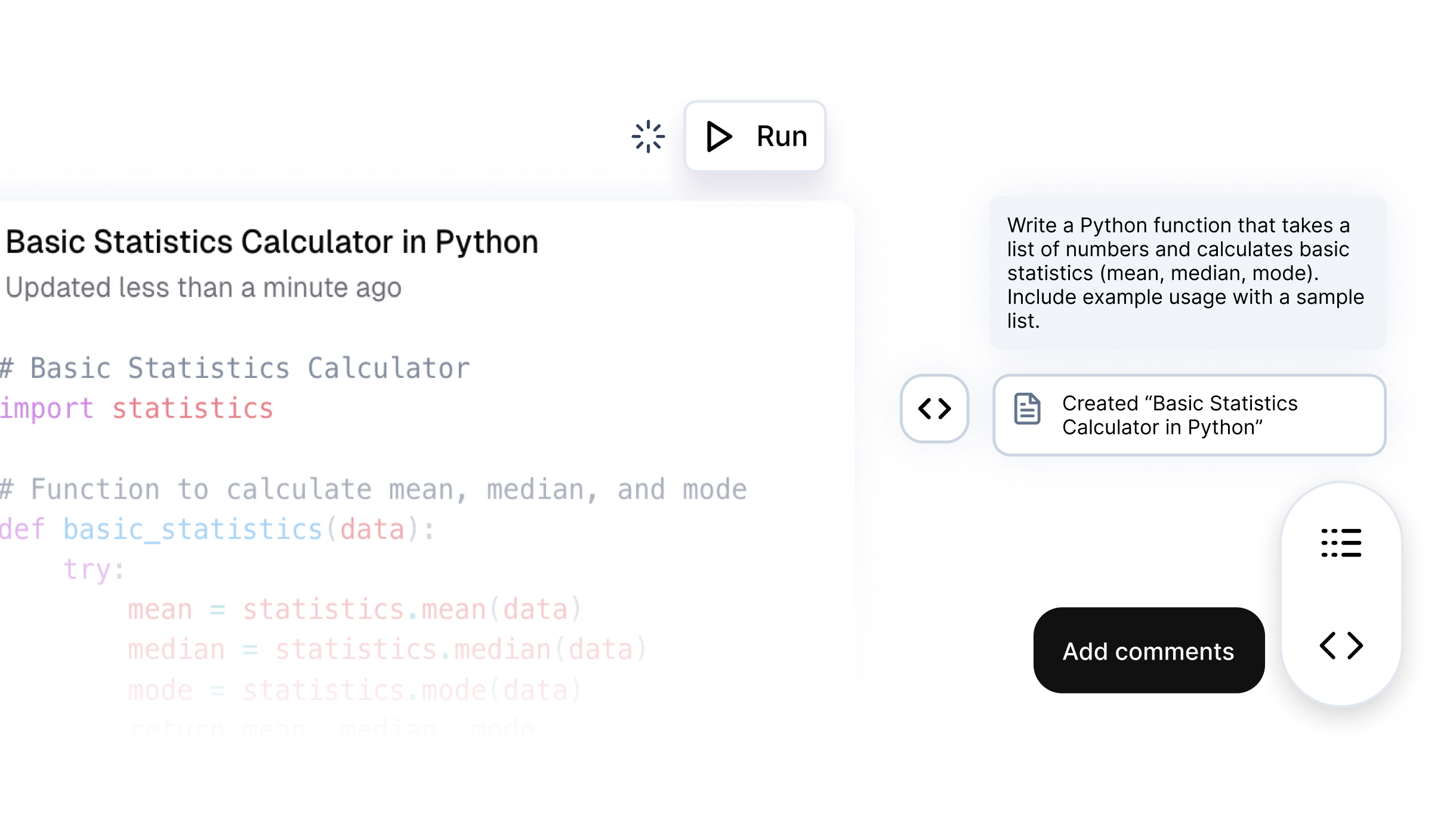 Use the AI Homework Helper's Code Generator to create, run, and debug code
